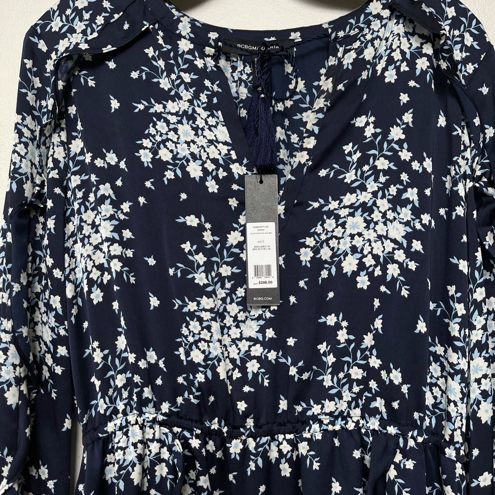 NWT BCBGMAXARIA Day Long Dress -Pacifica Blue Flora, Size L